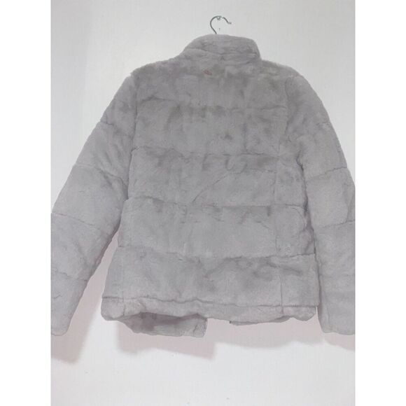 Women's Light Gray faux fur puffer jacket by Andrew Marc, size L spring wear - Picture 2 of 16